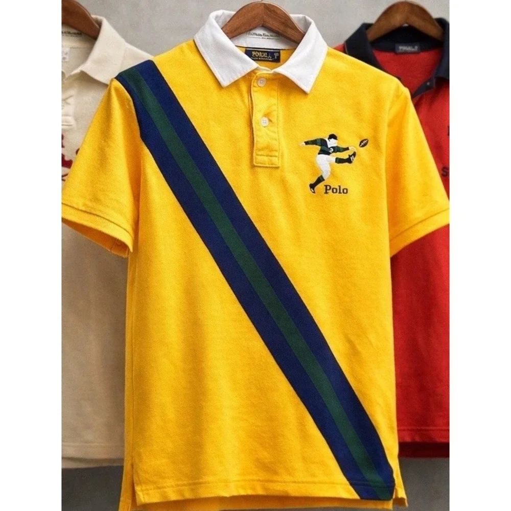 Polo Ralph Lauren Rugby Polo Shirt Men's XL Kicker Embroidered Yellow Retro Prep